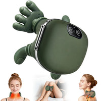 Cordless kneading massager product close-up with neck, leg, and shoulder use examples